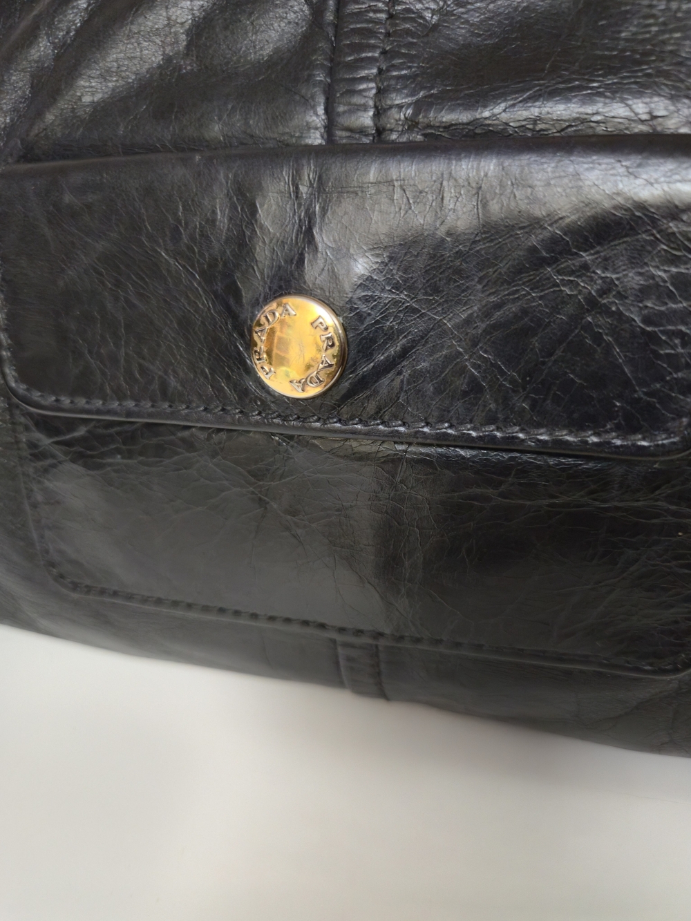 PRADA Dark Blue/Black Leather Shoulder Bag with Gold Hardware - Picture 6 of 17